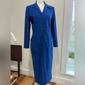 Melissa Harper Petite Blue Button-Up Long Coat Dress